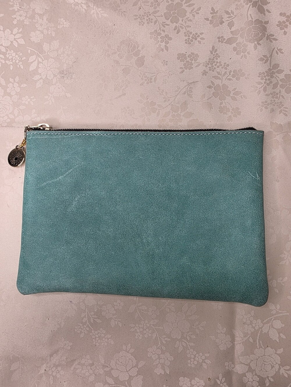 Planner Perfect Teal Turquoise Leather Zippered Pouch Clutch Makeup Bag